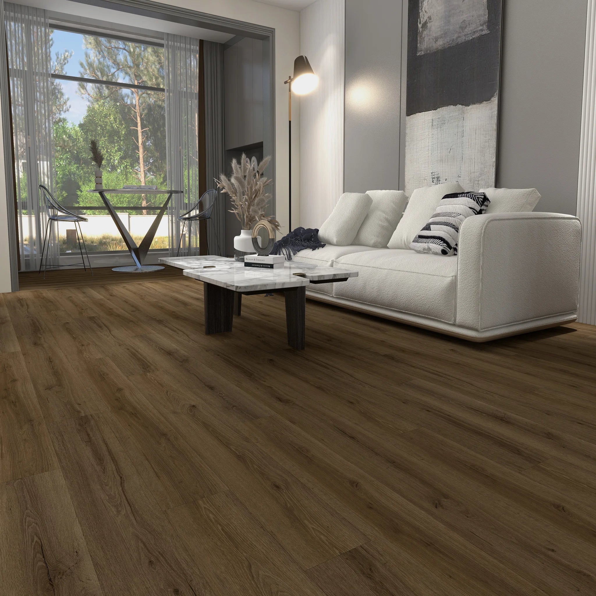 Alternatives Wohnzimmer mit Klebevinyl Eiche Geraeuchert Vågå als Bodenbelag