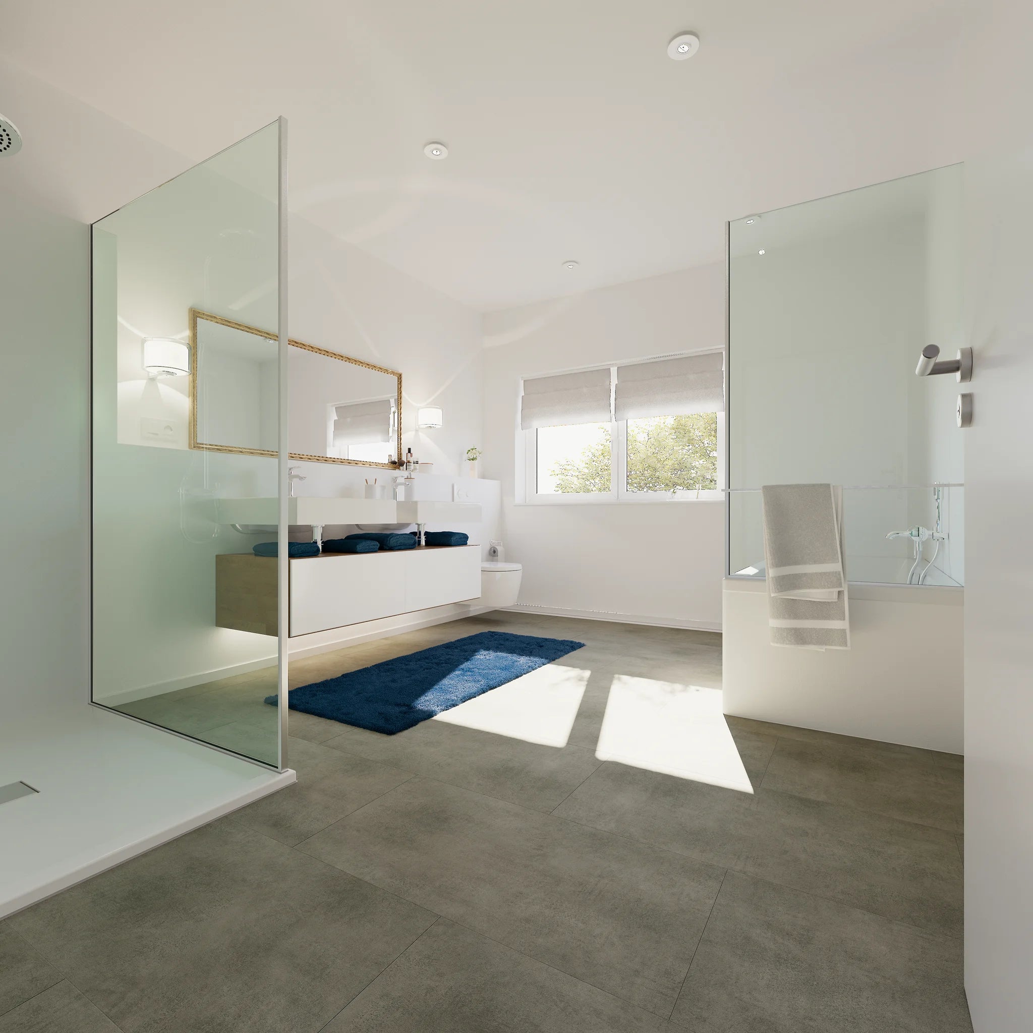 Badezimmer mit Klebevinyl Beton Dunkel Etnedal als Bodenbelag