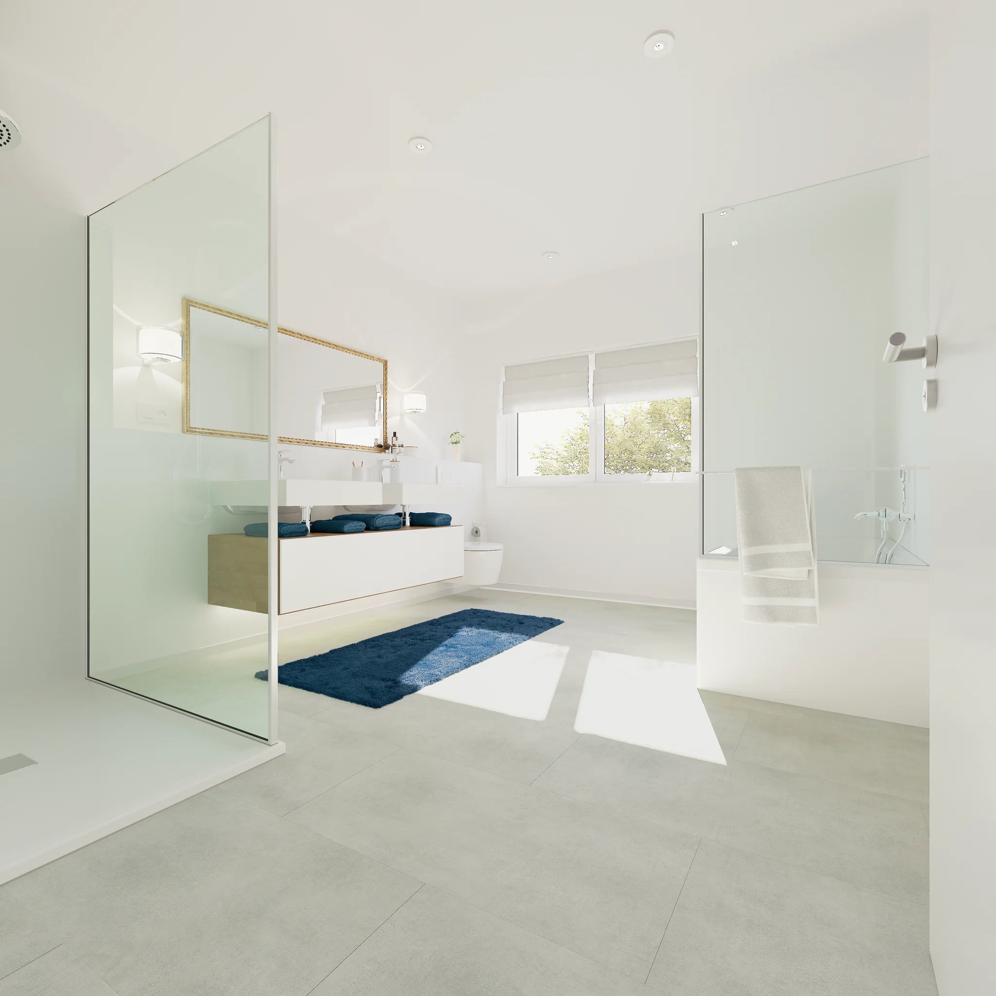 Badezimmer mit Klebevinyl Beton Hell Gausdal als Bodenbelag