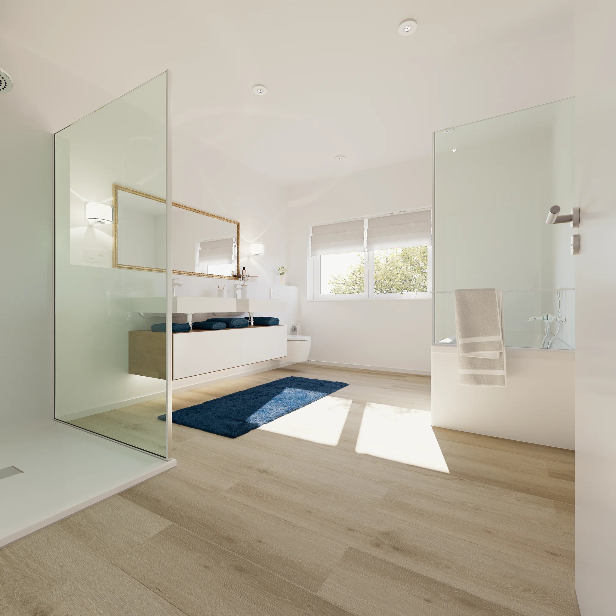 Badezimmer mit Klebevinyl Eiche Gekaelkt Lunner als Bodenbelag