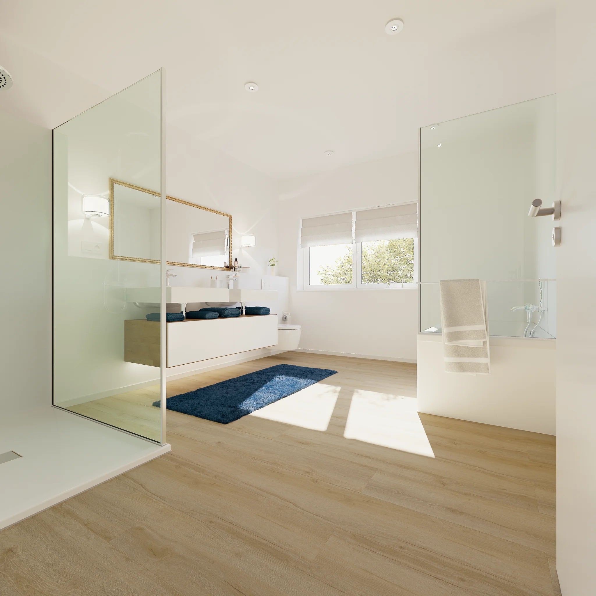 Badezimmer mit Klebevinyl Eiche Soft Øyer als Bodenbelag