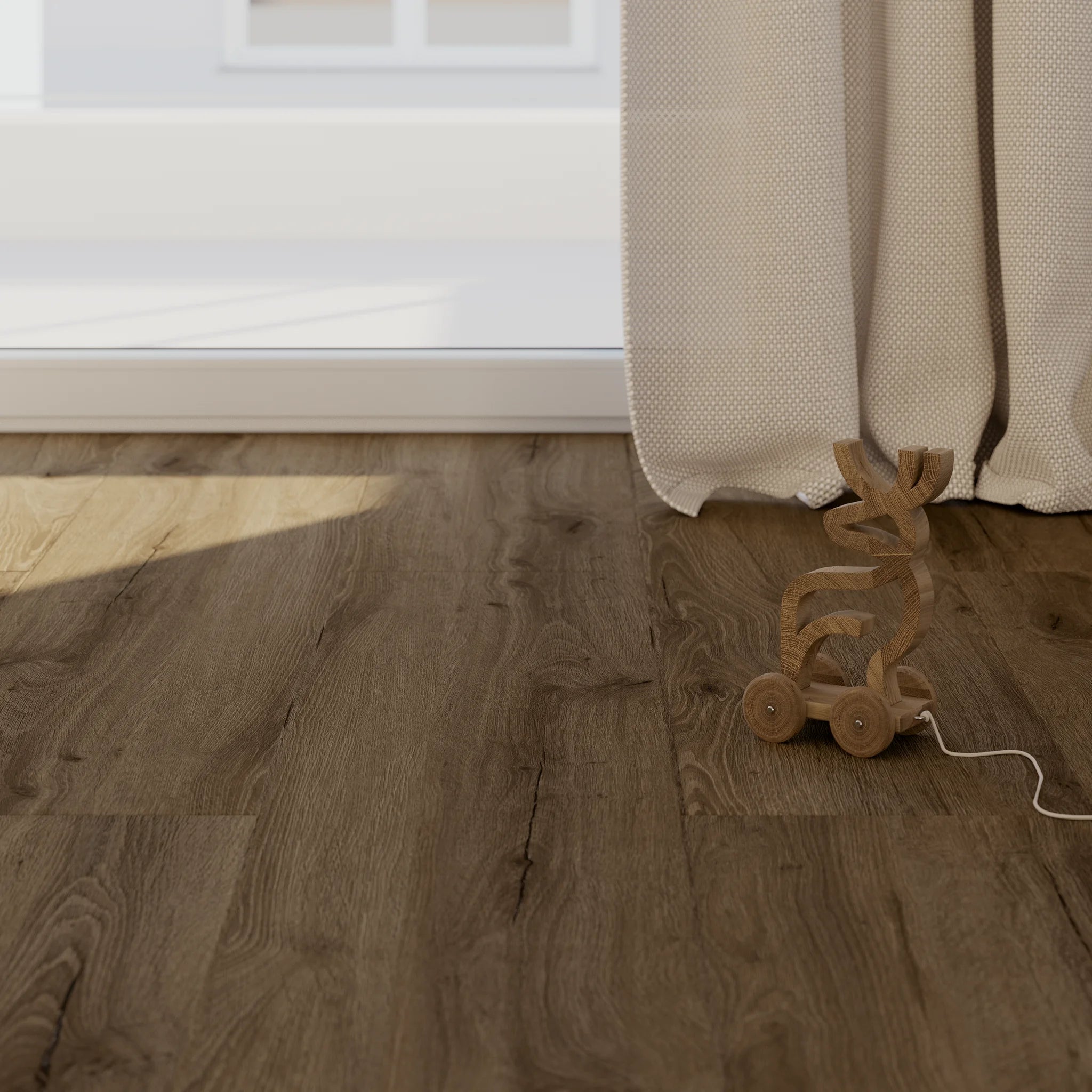 Fensterdetail im Raum mit Klebevinyl Eiche Geraeuchert Vågå