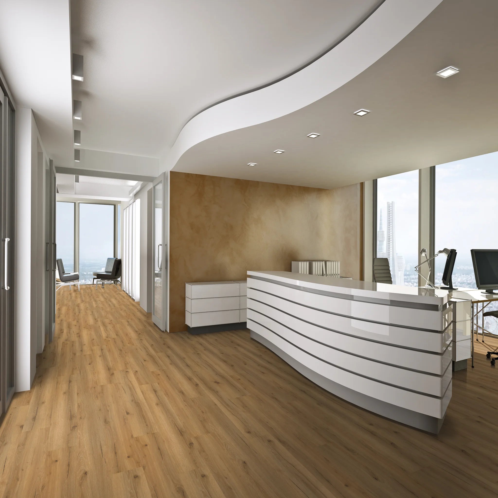 Empfangsbereich mit Klebevinyl Eiche Nordlia als Bodenbelag