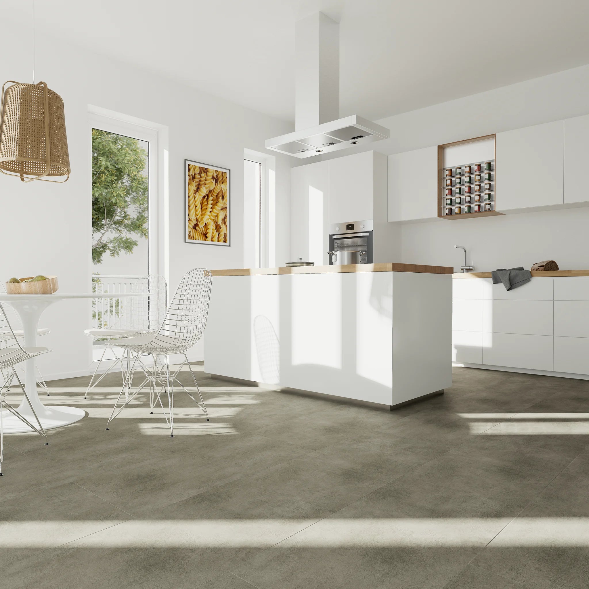 Kueche mit Klebevinyl Beton Dunkel Etnedal als Bodenbelag