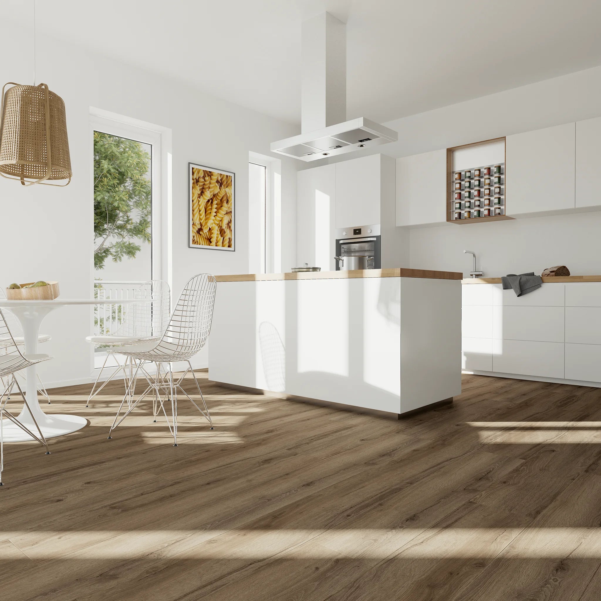 Kueche mit Klebevinyl Eiche Geraeuchert Vågå als Bodenbelag