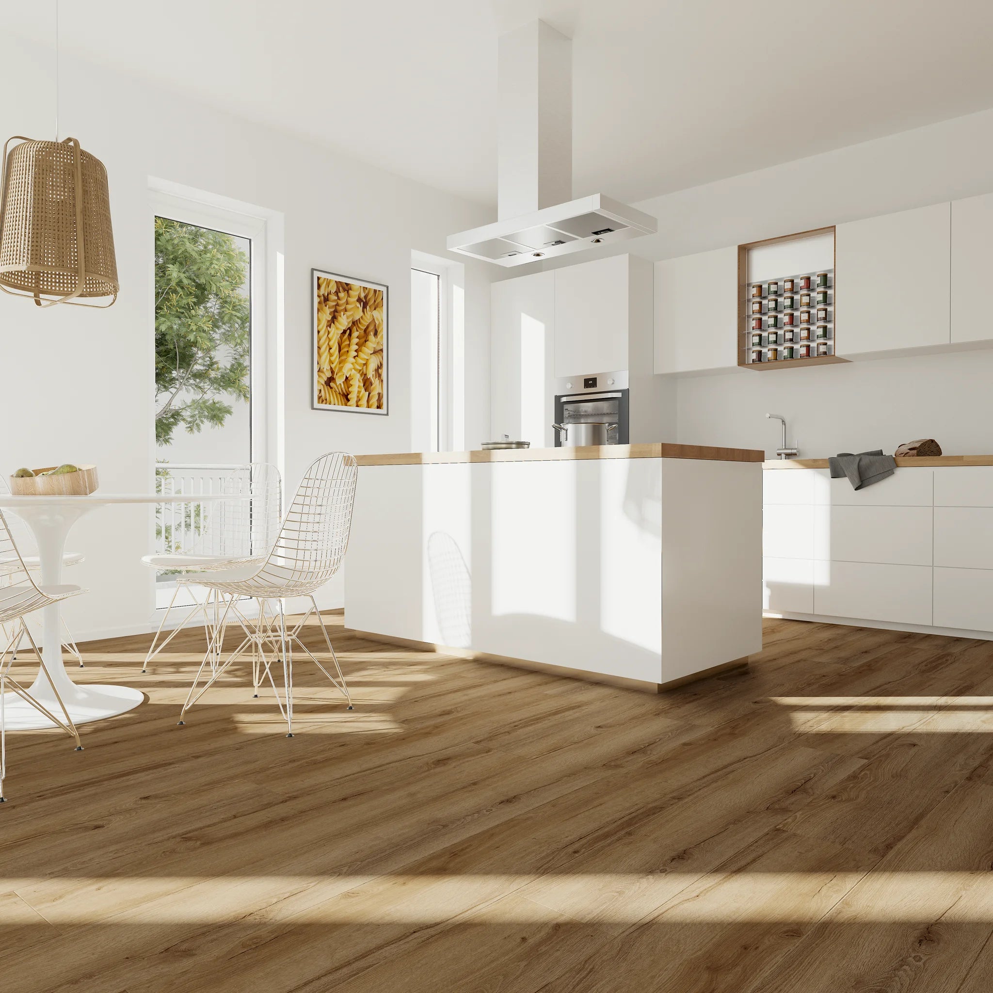 Kueche mit Klebevinyl Eiche Natur Lillehammer als Bodenbelag