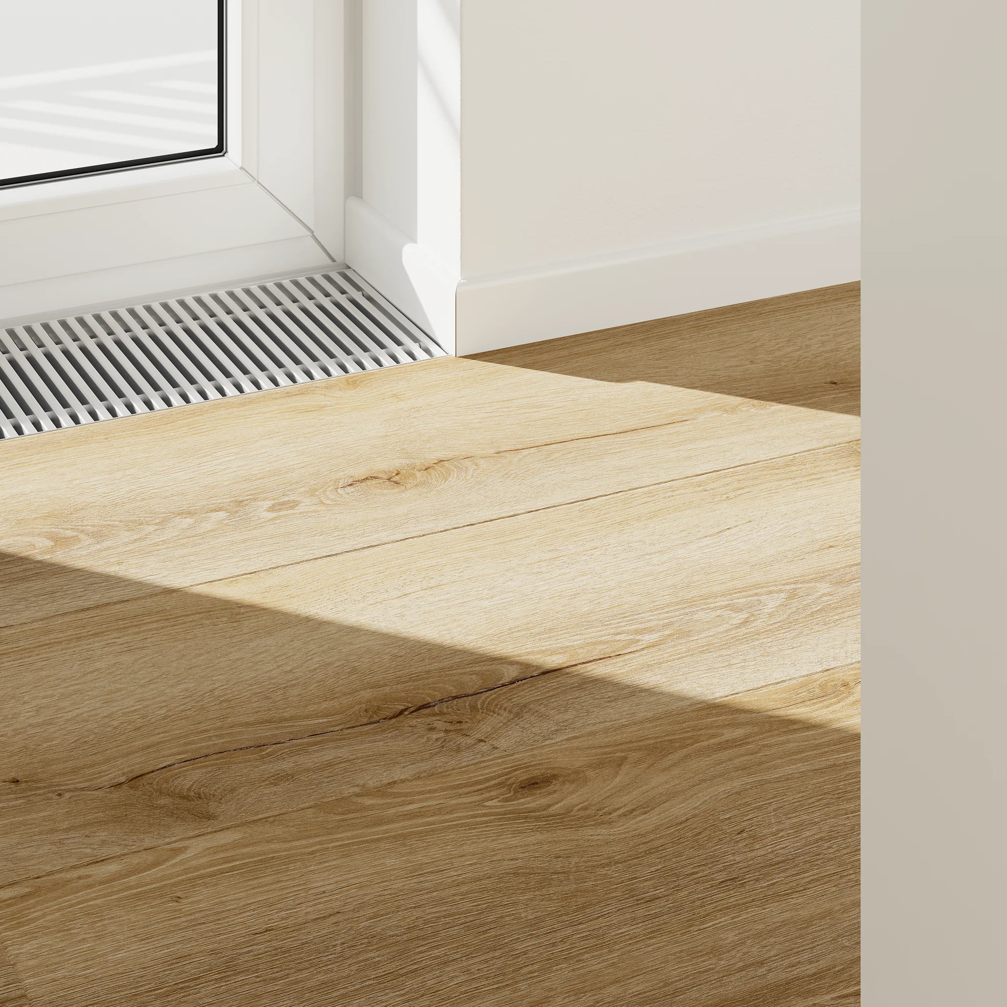 Kuechendetail mit Fenster und Klebevinyl Eiche Natur Lillehammer