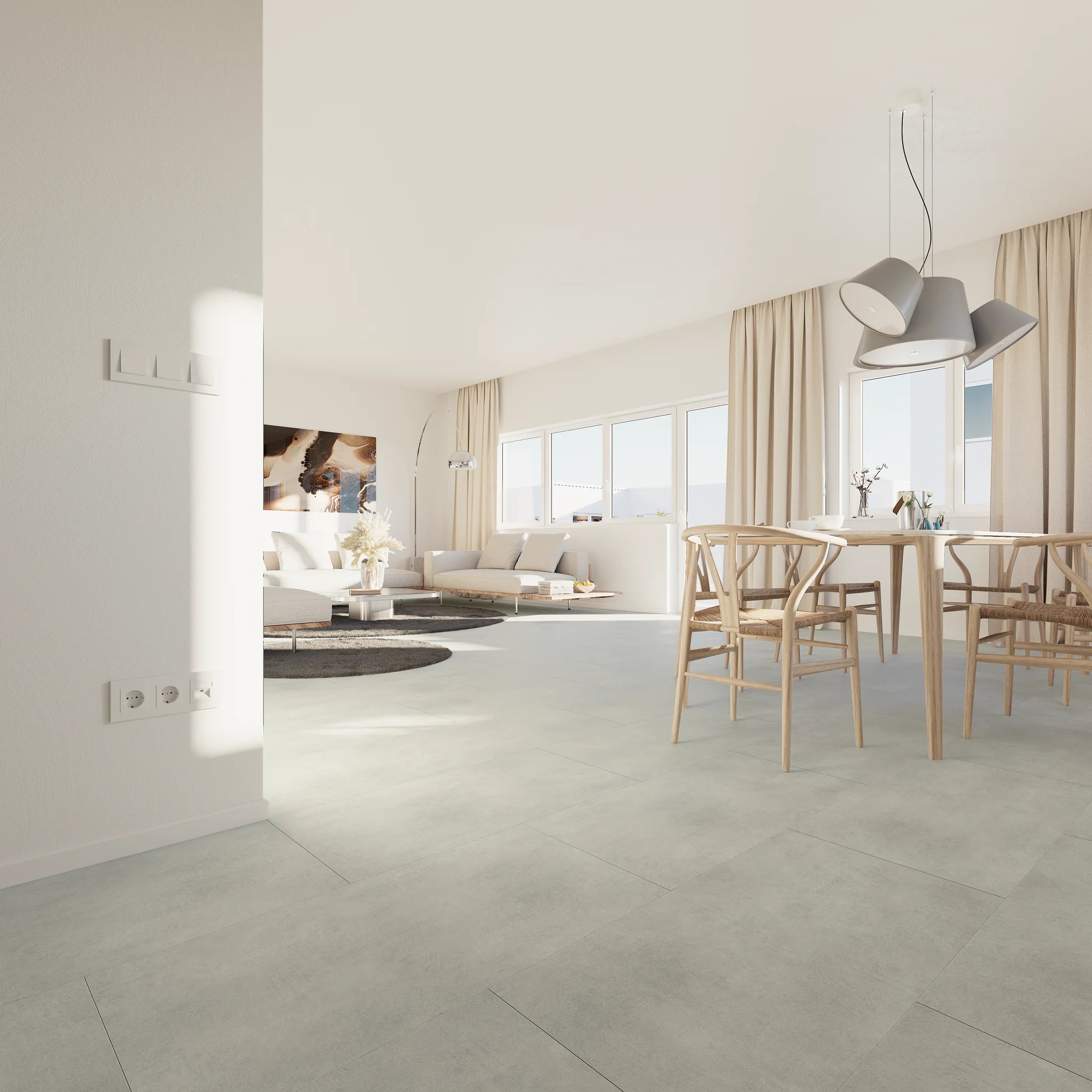 Wohnzimmer mit Klebevinyl Beton Hell Gausdal als Bodenbelag