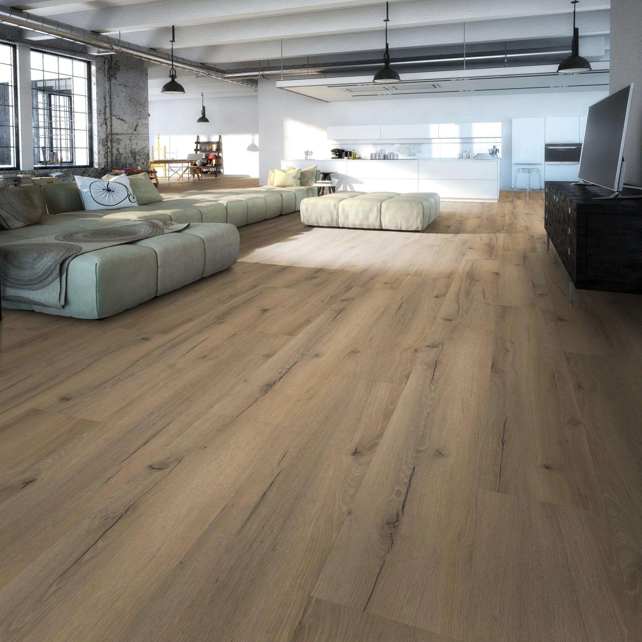 Wohnzimmer mit Klickvinyl Eiche Skåbu als Bodenbelag