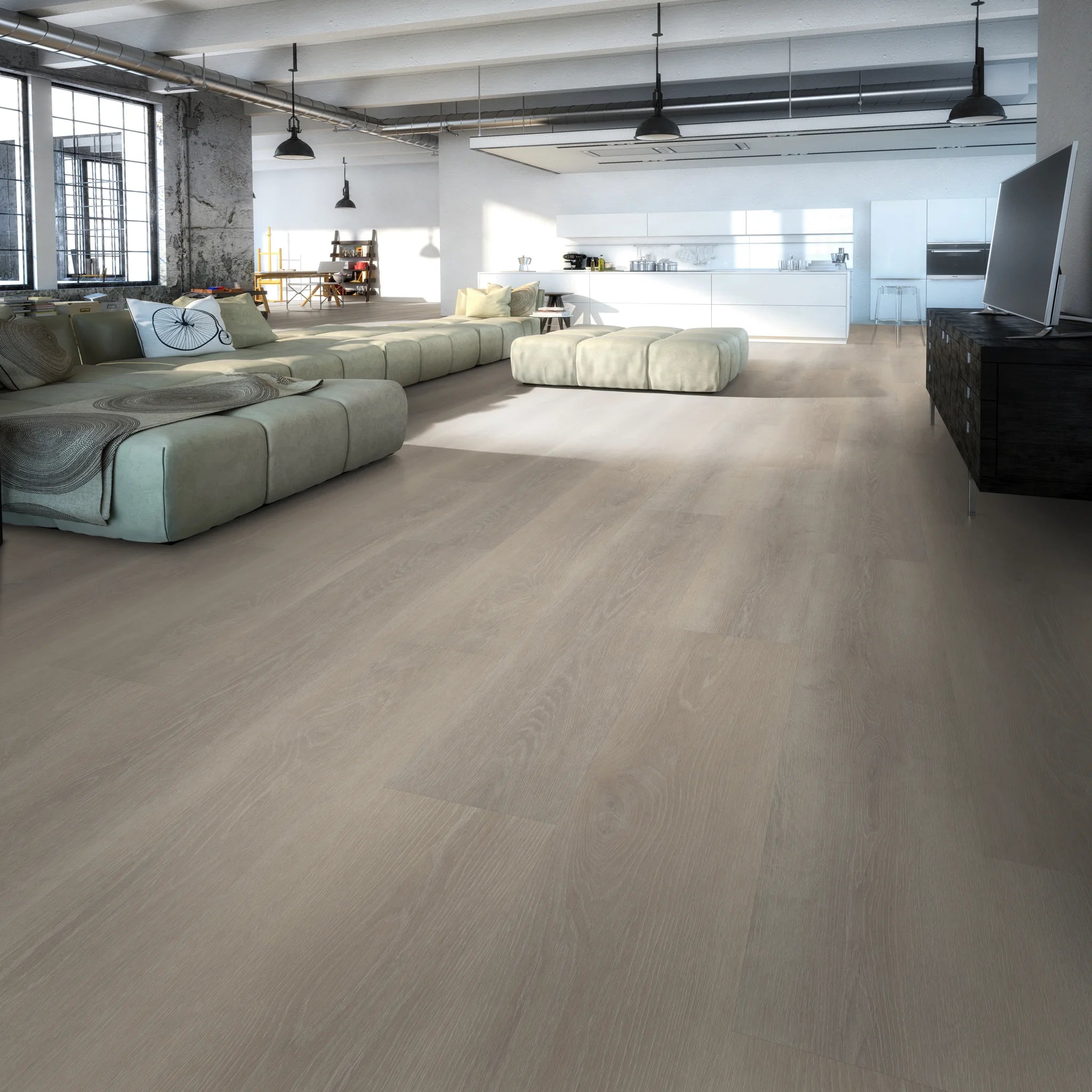 Wohnzimmer mit Klebevinyl Eiche Lora als Bodenbelag