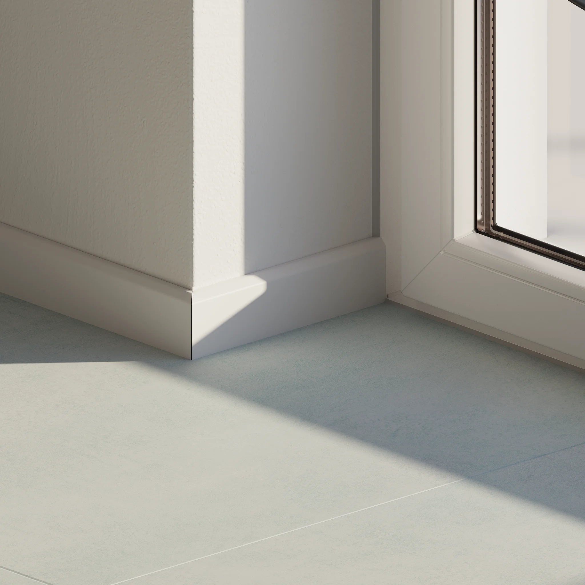 Fensterdetail im Wohnzimmer mit Klebevinyl Beton Hell Gausdal