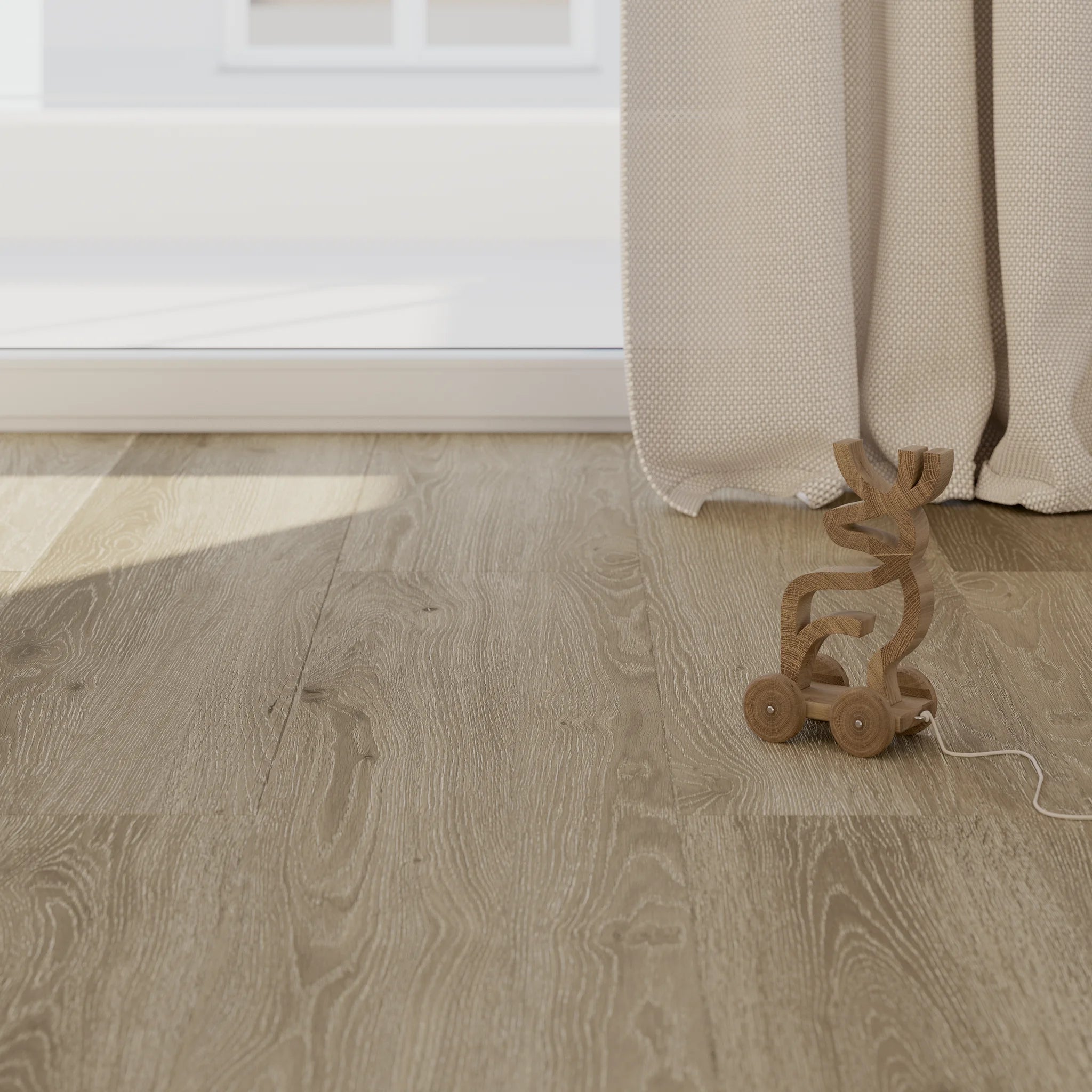 Detail eines Fensters im Wohnzimmer mit Klebevinyl Eiche Gekaelkt Lunner