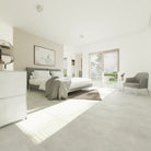 Schlafzimmer mit Klebevinyl Beton Hell Gausdal als Bodenbelag