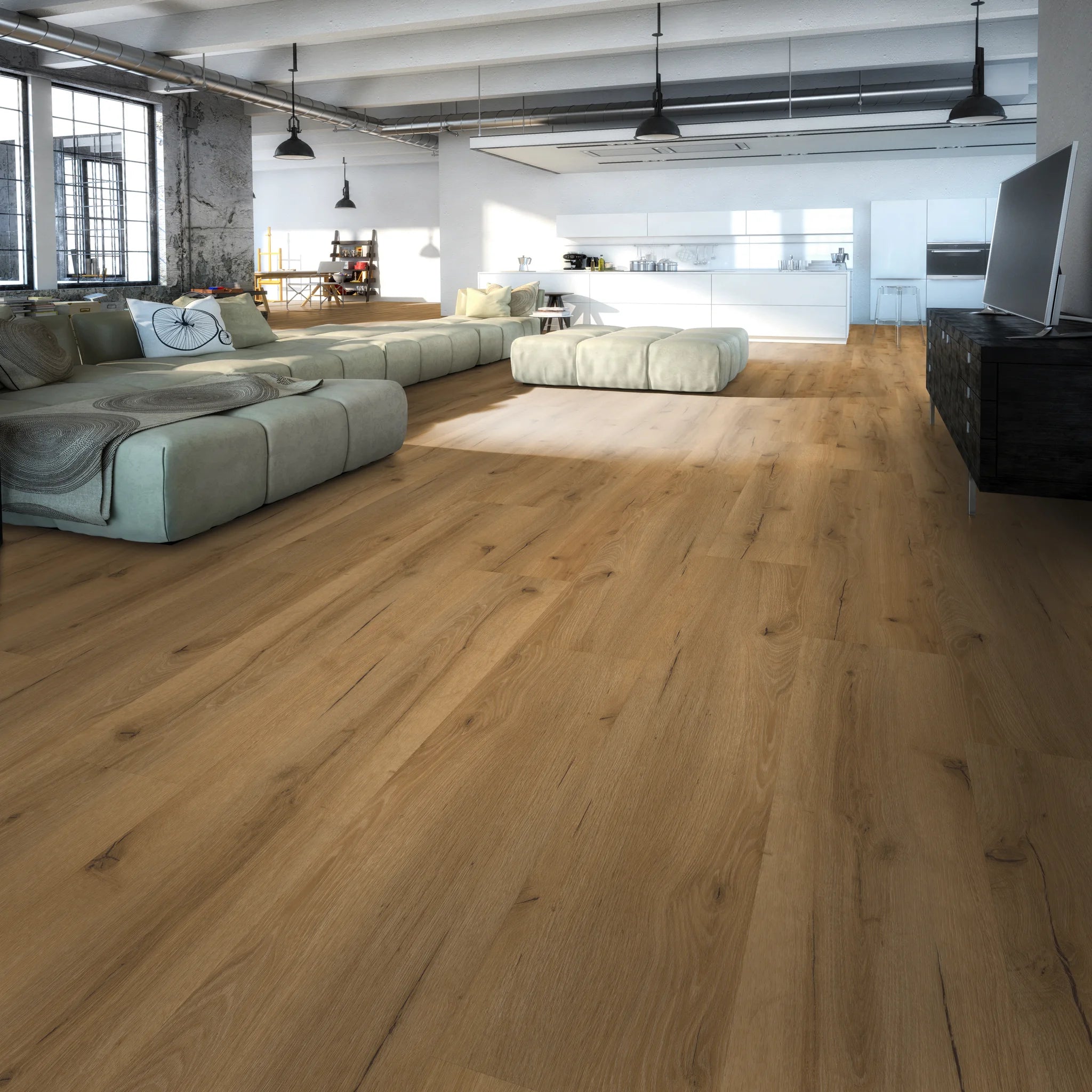 Wohnzimmer mit Klebevinyl Eiche Nordlia als Bodenbelag