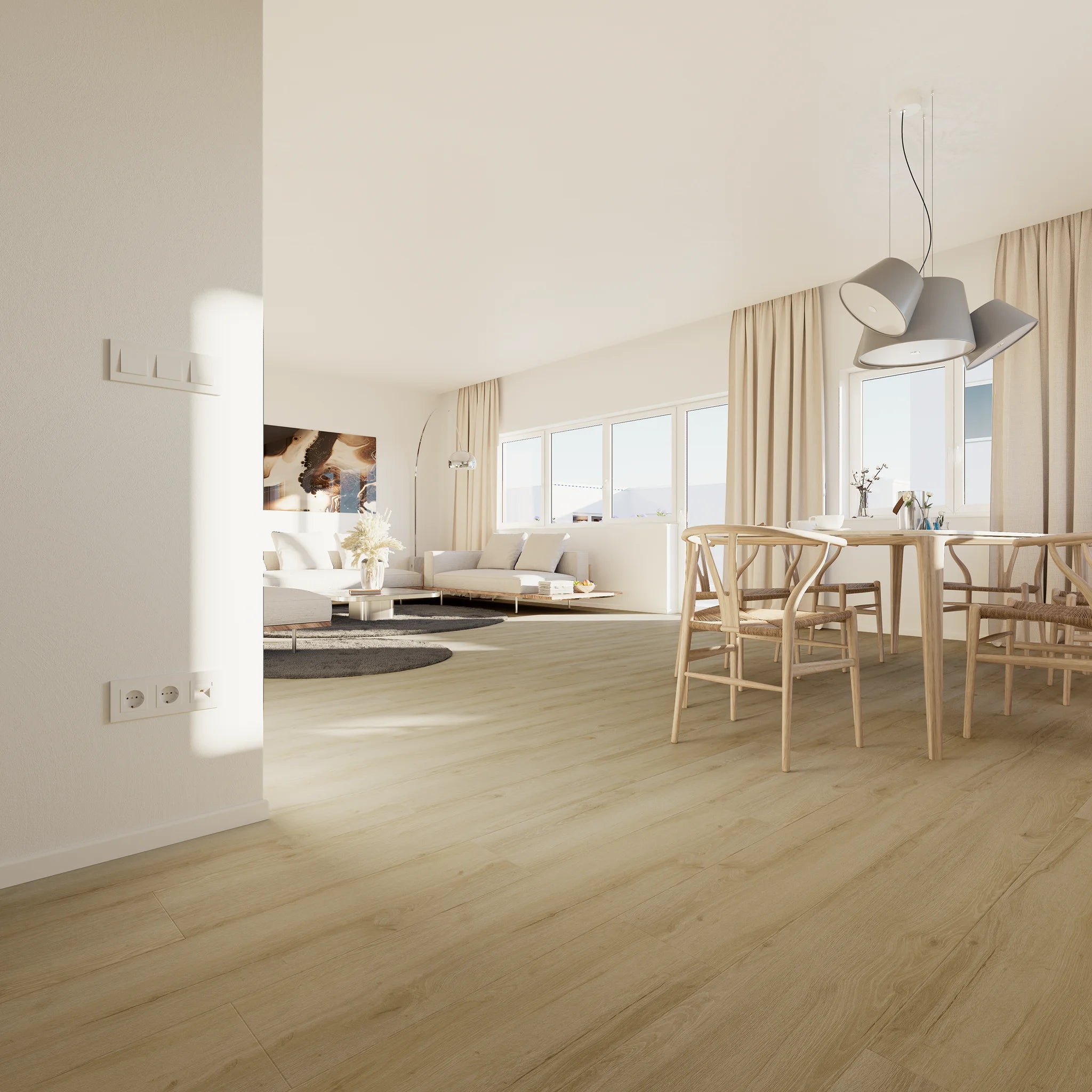 Wohnzimmer mit Klebevinyl Eiche Soft Øyer als Bodenbelag